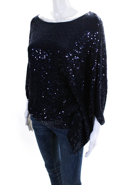 Fifteen Twenty Womens Boat Neck Sequin Dolman Sleeve Top Blouse Navy Size Small