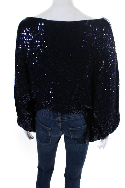 Fifteen Twenty Womens Boat Neck Sequin Dolman Sleeve Top Blouse Navy Size Small