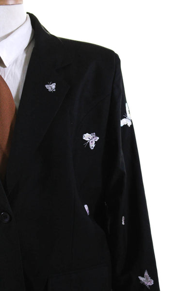 Romani Mens Butterfly Print Single Button Blazer Jacket Black Size Large