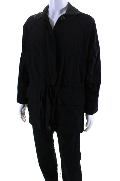 Loro Piana Mens Leather Collar Full Zipper Jacket Black Size Extra Large
