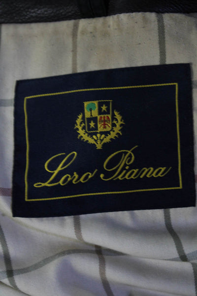 Loro Piana Mens Leather Collar Full Zipper Jacket Black Size Extra Large