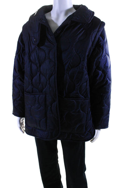 Carbon38 Mens Quilted High Neck Button Down Jacket Navy Blue Size Large