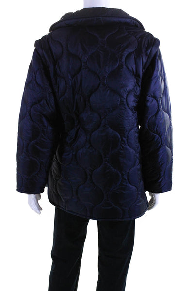 Carbon38 Mens Quilted High Neck Button Down Jacket Navy Blue Size Large