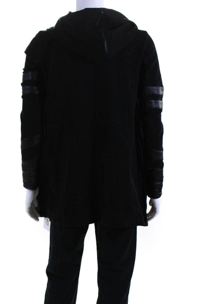 Blanc Noir Mens Leather Contrast Tie Drawstring Jacket Black Size Extra Large