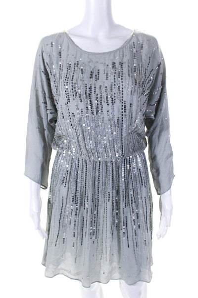 Calypso Saint Barth Womens 3/4 Sleeve Sequin Mini Sheath Dress Gray Size Medium