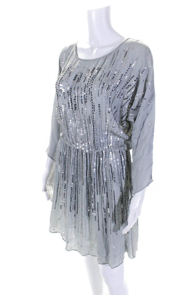 Calypso Saint Barth Womens 3/4 Sleeve Sequin Mini Sheath Dress Gray Size Medium