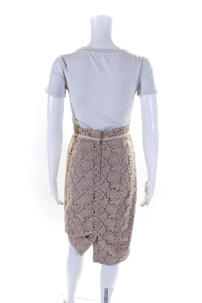 Tibi Womens Floral Lace Midi Length Lined Pencil Skirt Beige Size 4