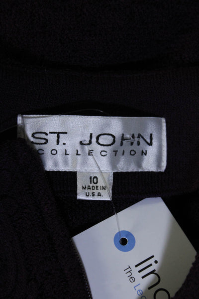 St. John Collection Womens Soutache Woven Full Zip Jacket Purple Size 10