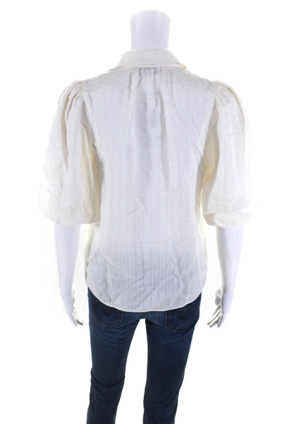 Intermix Womens Pinstripe Puff Sleeve V Neck Collar Top Blouse Ivory Size Petite