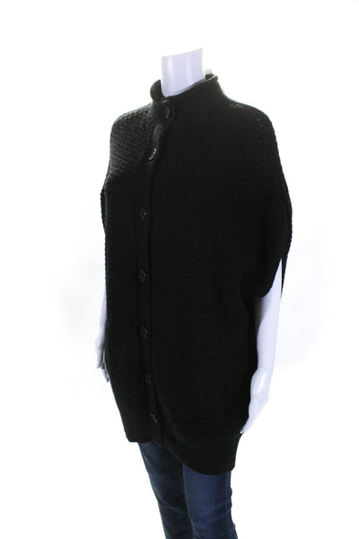 Vince Womens Dolman Sleeve Turtleneck Button Up Cardigan Sweater Black Small