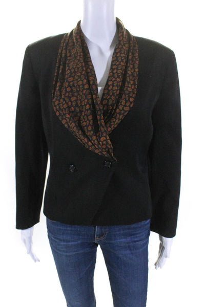 Byblos Womens Paisley Print Trim Cropped Suit Jacket Black Wool Size EUR 40