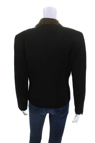 Byblos Womens Paisley Print Trim Cropped Suit Jacket Black Wool Size EUR 40