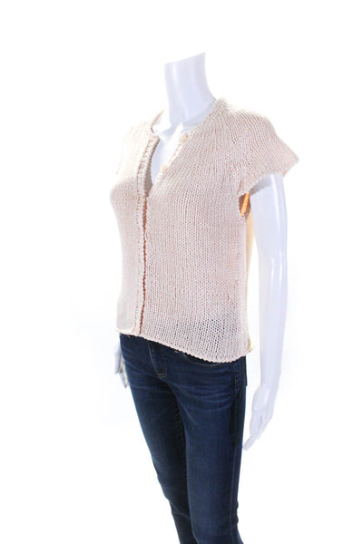 White + Warren Womens Short Sleeves Cardigan Sweater Pink Cotton Size Medium