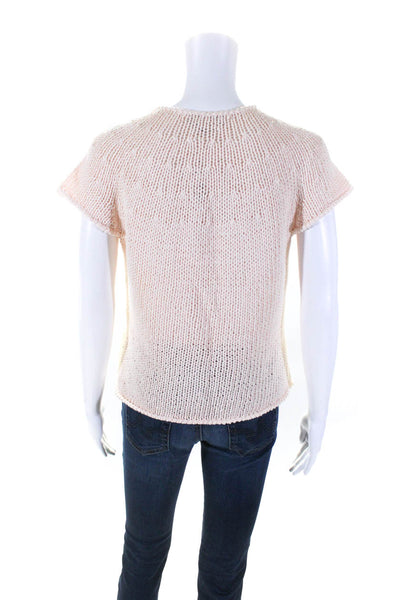 White + Warren Womens Short Sleeves Cardigan Sweater Pink Cotton Size Medium