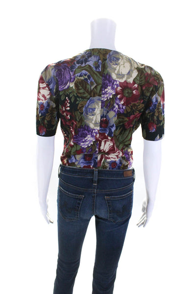 Genny Womens Floral Print Button Down Cropped Shirt Multi Colored Size Small