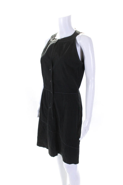 Genny Womens Sleeveless Button Down Shirt Dress Black Cotton Size Medium