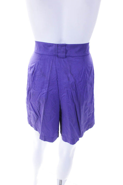 Genny Womens Pleated Front High Rise Chino Shorts Purple Cotton Size 8