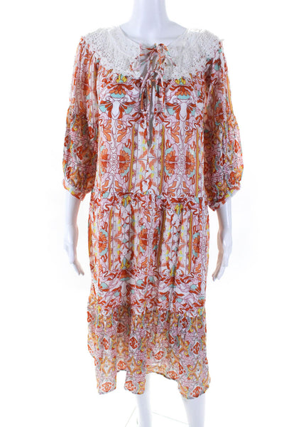 Anthropologie Womens Cotton Abstract Print Long Sleeve Dress Orange Size S