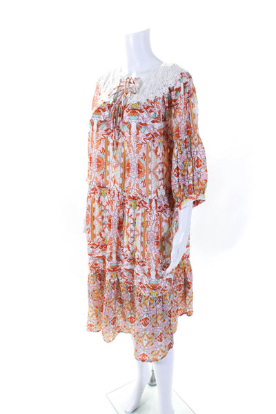 Anthropologie Womens Cotton Abstract Print Long Sleeve Dress Orange Size S