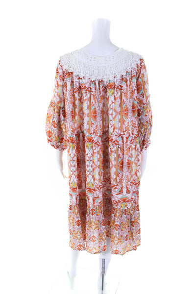 Anthropologie Womens Cotton Abstract Print Long Sleeve Dress Orange Size S