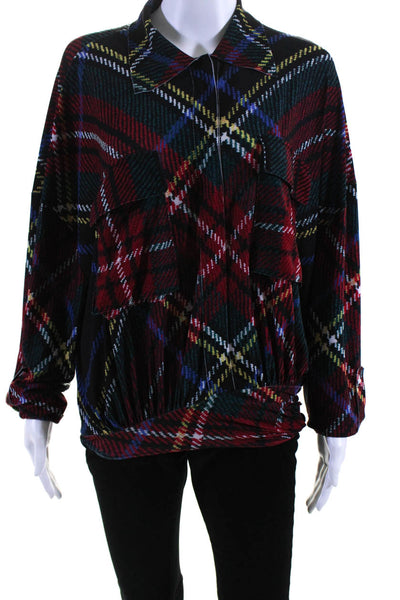 Norma Kamali Women's Collared Long Sleeves Plaid Bodysuit  Size XS