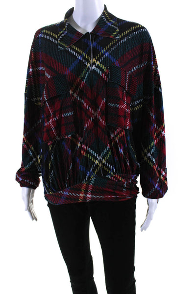 Norma Kamali Women's Collared Long Sleeves Plaid Bodysuit  Size XS