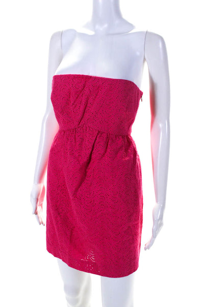 Tibi Women's Square Neck Strapless Mini Cocktail Linen Dress Pink Size 4