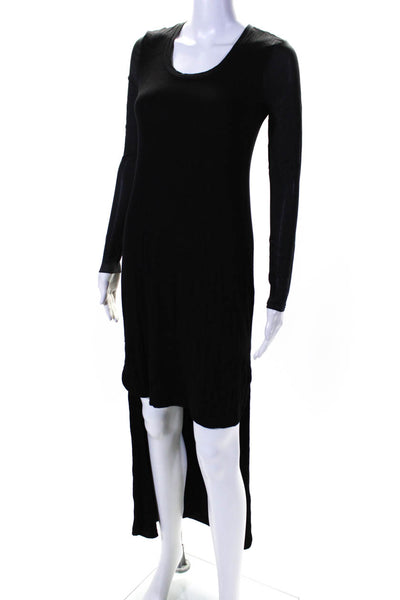 Robert Rodriguez Women's Round Neck Long Sleeves Hi-Lo Hem Dress Black Size XS