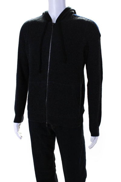 Christopher Fischer Mens Front Zip Cashmere Hooded Sweater Gray Black Size Small