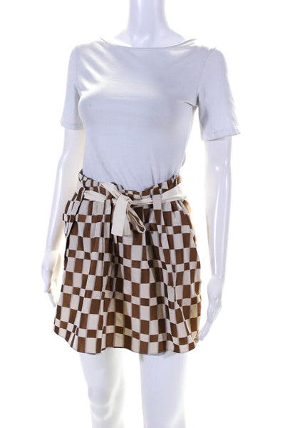 Marni Womens Side Zip Belted Check A Line Skirt White Brown Size IT 38