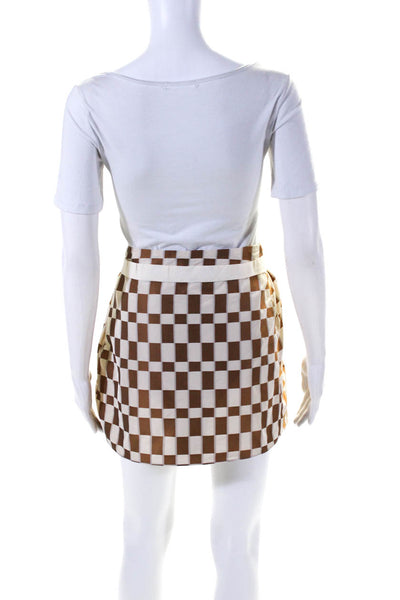 Marni Womens Side Zip Belted Check A Line Skirt White Brown Size IT 38