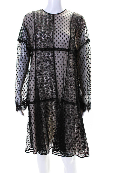 Giamba Womens Lace Crochet Long Sleeves Midi Dress Black Size Medium
