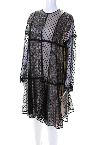 Giamba Womens Lace Crochet Long Sleeves Midi Dress Black Size Medium
