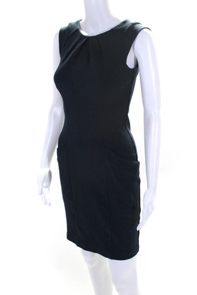 BCBGMAXAZRIA Womens Pleated Round Neck Sleeveless Zip Up Dress Navy Size 2