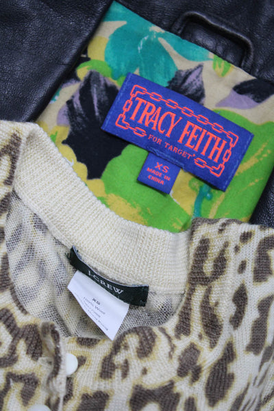 J Crew Tracy Feith Womens Wool Leopard Print Cardigan Beige Size XS Lot 2