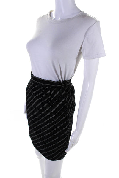 Ungaro Womens Wool Striped Knee Length Pleated Pencil Skirt Black Size 4