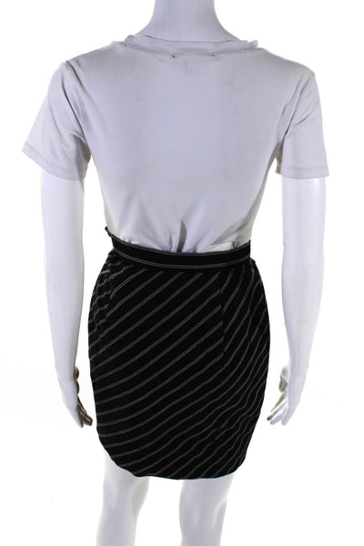 Ungaro Womens Wool Striped Knee Length Pleated Pencil Skirt Black Size 4