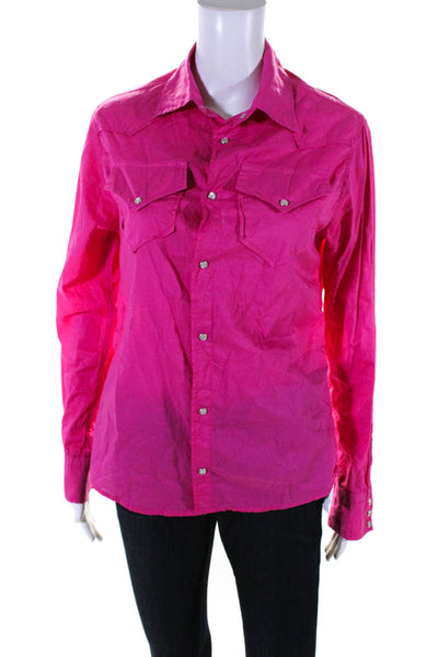 A Shirt Thing Womens Button Front Collared Shirt Hot Pink Cotton Size Medium