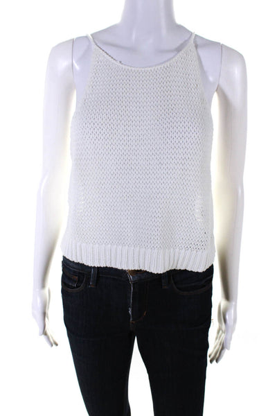 360 Sweater Womens Scoop Neck Open Crochet Knit Tank Top White Cotton Size Small