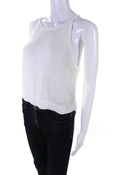 360 Sweater Womens Scoop Neck Open Crochet Knit Tank Top White Cotton Size Small