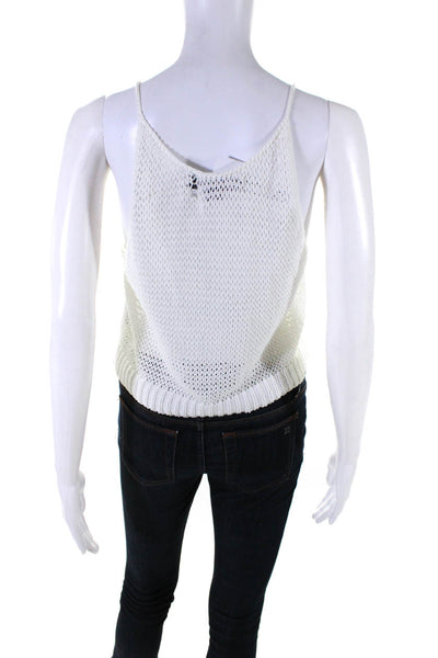 360 Sweater Womens Scoop Neck Open Crochet Knit Tank Top White Cotton Size Small