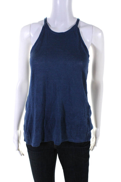 360 Sweater Womens Scoop Neck Linen Knit Tank Top Blue Size Extra Small