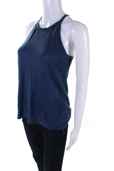 360 Sweater Womens Scoop Neck Linen Knit Tank Top Blue Size Extra Small