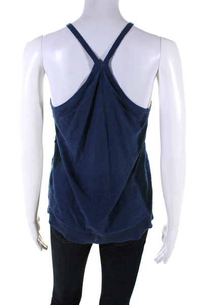 360 Sweater Womens Scoop Neck Linen Knit Tank Top Blue Size Extra Small