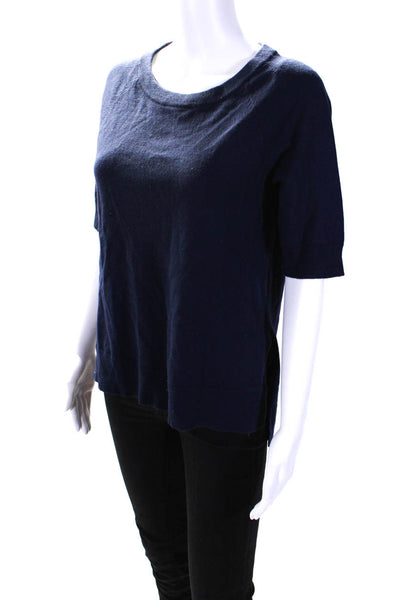 Michael Kors Womens Short Sleeves Crew Neck Sweater Navy Blue Size Small