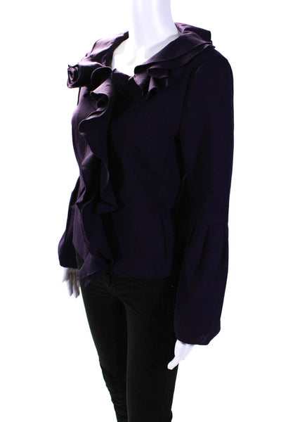 Magaschoni Collection Womens Ruffled Front Jacket Purple Wool Size Small