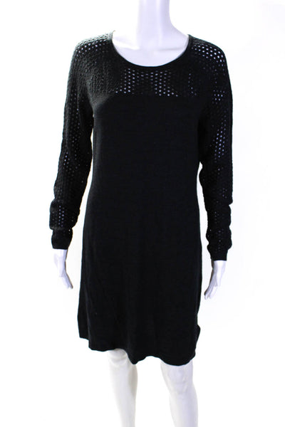 Cynthia Rowley Womens Long Sleeves Sweater Dress Black Wool Size Medium