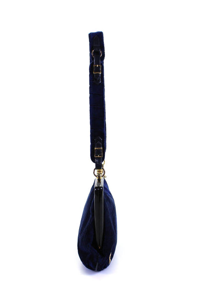 Roberta Di Camerino Womens Velvet Gold Tone Satchel Shoulder Handbag Blue