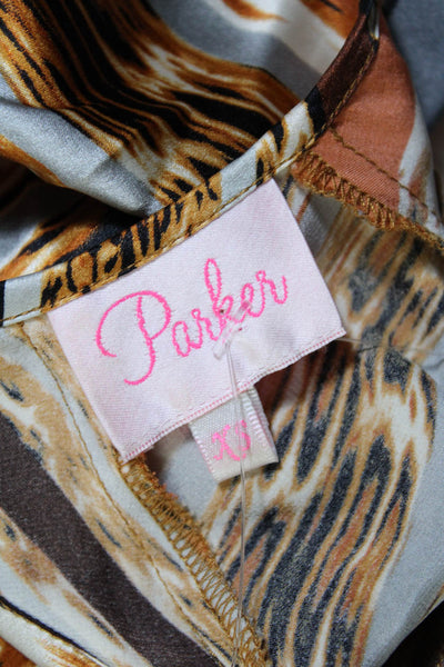 Parker Womens Long Sleeve Striped Satin Tie Back Top Blouse Brown Size XS