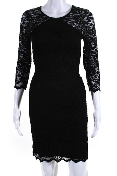 Gilber Gilmore Womens Open Back Lace 3/4 Sleeve Midi Sheath Dress Black Size 4